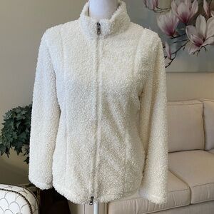 J. Jill Winter White Teddy Bear Fuzzy Zip Up Cardigan Sweater Jacket